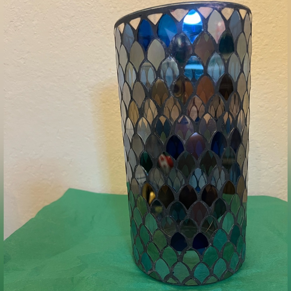 Decorative Blue Mosaic Glass Candle Holder - Home Accents - Picture 3 of 4